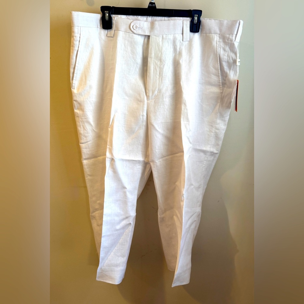 Inserch Limited Edition Men's Flat Front White Linen Pants